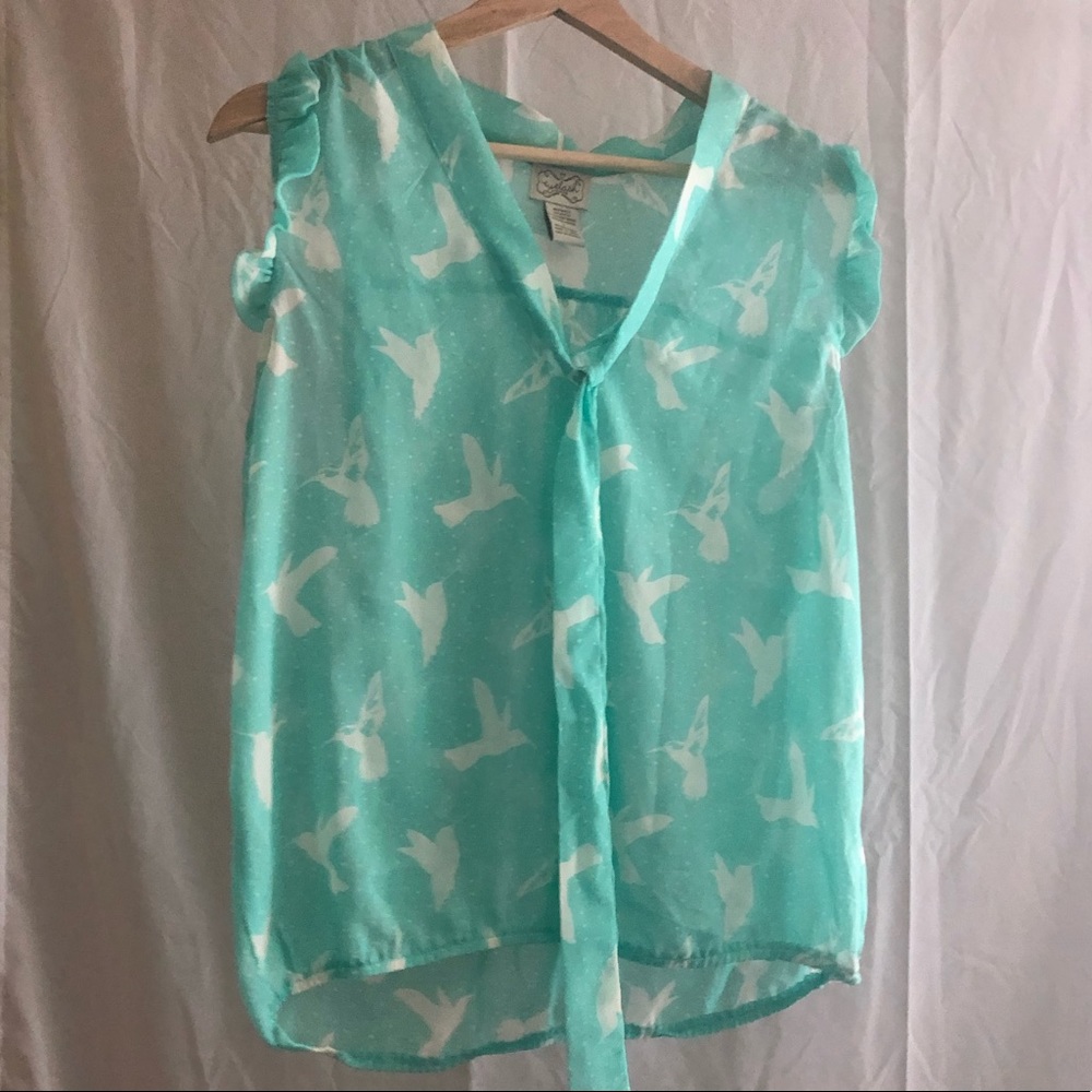 Eyelash couture hummingbird print blouse